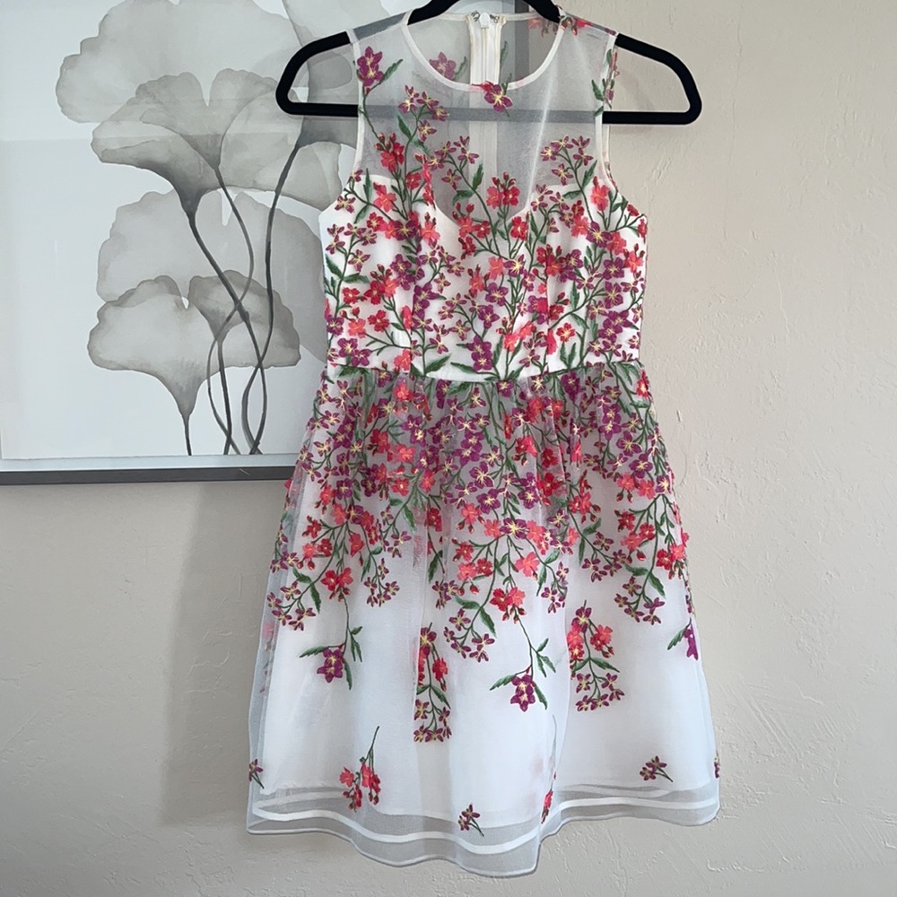 BCBGMaxazaria Embroidered Floral Flare Dress